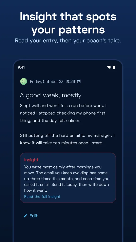 A Glacifier journal entry with an AI insight card underneath it
